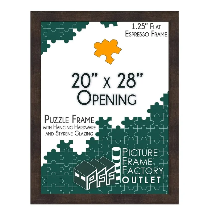 (1) -20×28-1.25″ Flat Espresso Profile – Puzzle Frame – Hanging Hardware and Plexiglass Included