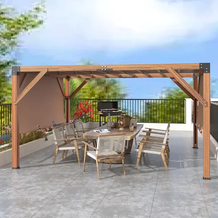 12’X 14′ Cedar Wood Pergola, Wood Patio Pergola with Retractable Shade Canopy, Rot Resistant, Durable, for Backyard, Garden, Deck, Outdoor Entertaining