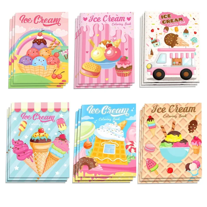 12pcs Ice Cream Coloring Books for Kids – Summer Desserts & Sweet Treats (Donuts, Cupcakes, Ice Cream Designs) | DIY Art Activity Books for Preschoolers,Kindergarten,Party Favors & Classroom Supplies
