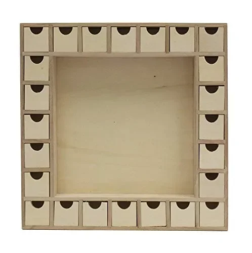 13 Inch Christmas Advent Calendar Shadow Box – Pre Assembled with Removable Drawers – Unfinished Wood Ready to Decorate and Personalize – For DIY,