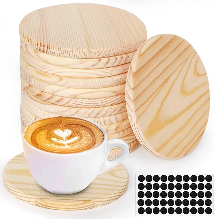 14Pcs Unfinished Wood Coasters, 4 Inch round Blank Wooden Coasters for Crafts with Non-Slip Silicon Dots