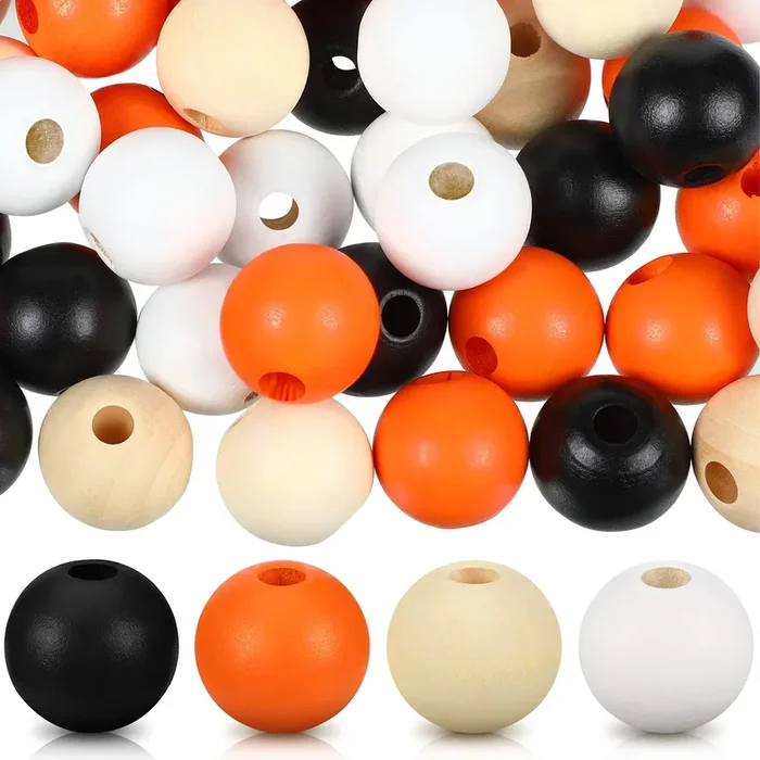 160 Pieces Wood Bead for Craft Halloween Natural Wooden Beads Rustic Farmhouse Handmade Polished Spacer Boho Bead Colorful Bead for Halloween Garlands DIY (Stylish Colors)
