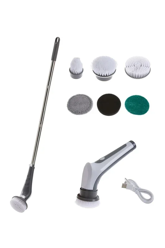 2-Mode Retractable Electric Spin Scrubber Cordless Cleaning Brush IPX8 Waterproof with 6 Replaceable Brush Heads