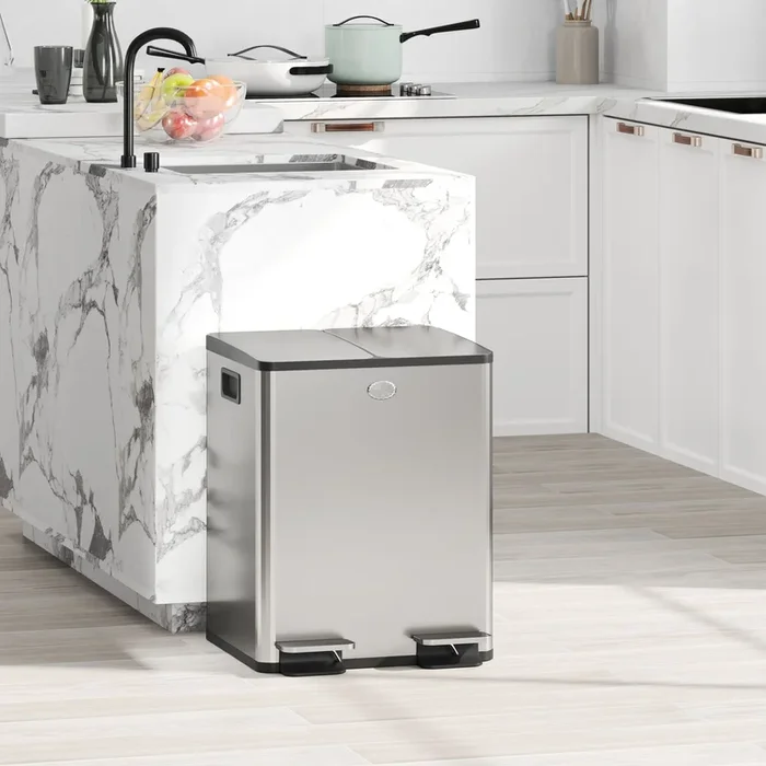2 x 20L Dual Kitchen Bin Fingerprint Proof for Recycling and Waste