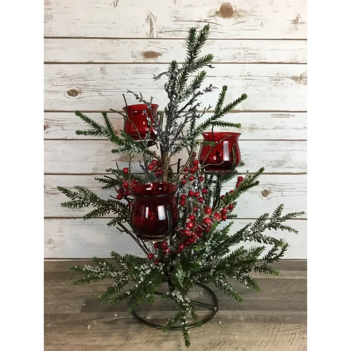 20.5″ Iced Mini Fir Berry Tree Candle Holder | H