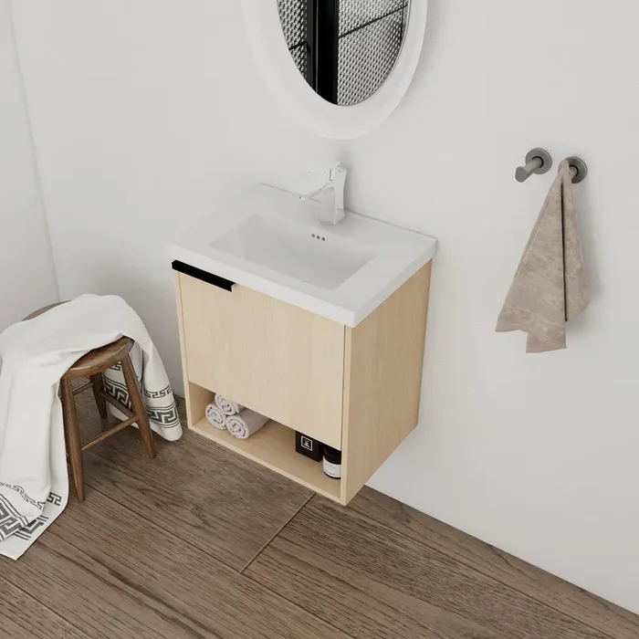 20″ Bathroom Vanity with Sink, 20 Inch Floating Bathroom Vanity for Small Space, Single Sink Bathroom Vanity Combo, Modern Bathroom Vanity, Brown Wall Mounted Cabinet Set