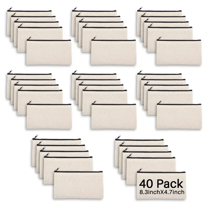 20 Pcs 8.3×4.7″ Blank DIY Craft Bag Canvas Pencil Case/Pouch-Canvas Makeup Bags Bulk-Canvas Pouch With Zipper Bulk Cosmetic Bag-Multi-Purpose Travel Toiletry Canvas Zipper Pouch for Stationary Storage