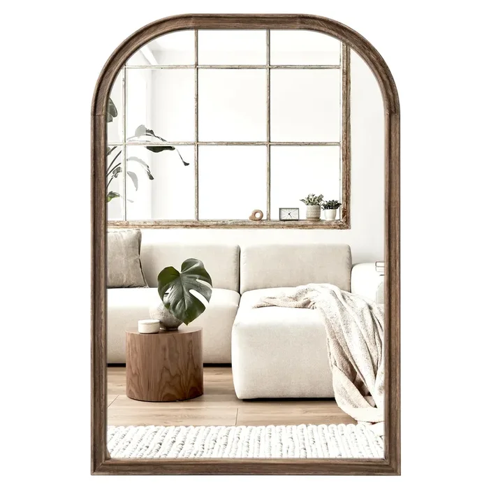 24″x36″ Solid Wood Bathroom Mirror Tempered Glass for Wall Mounted, Rustic Wood Frame Wall Mirror Decorative for Living Room Bedroom Vanity Mirror Entryway Mirror, Rustic Brown