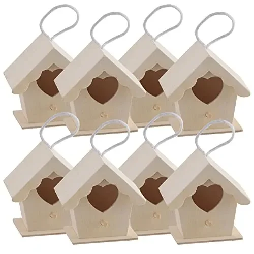 3.7″ Wooden Heart Birdhouse by Make Market – Unfinished Hanging Birdhouse Made of 100% Wood, Outdoor Nesting Boxes – Bulk 8 Pack