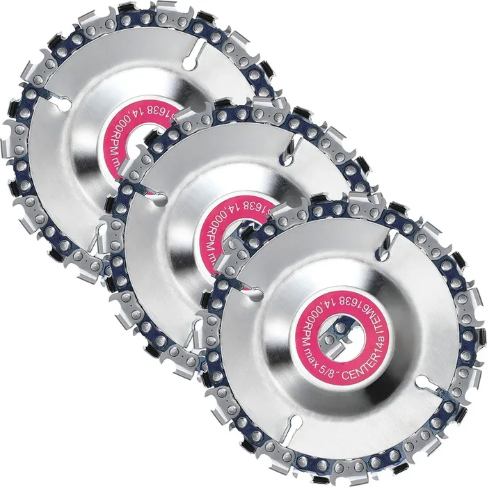 3 Pieces 5/8 Inch Wood Carving Chain Disc 4 Inch 22 Teeth Saw Blade Grinder Wood Carving Disc for 4 Inch/ 4-1/2 Inch Angle Grinder Grinding Shaping