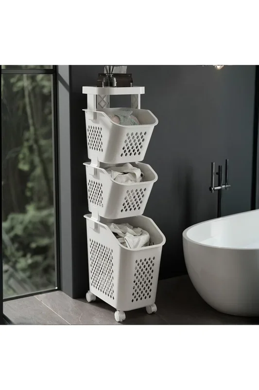 3-Tier Storage Rack Laundry Baskets with Casters