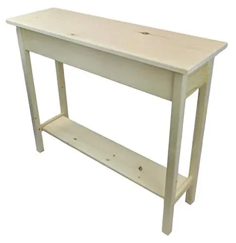 36″ Unfinished Pine Console Sofa Table with Bottom Shelf