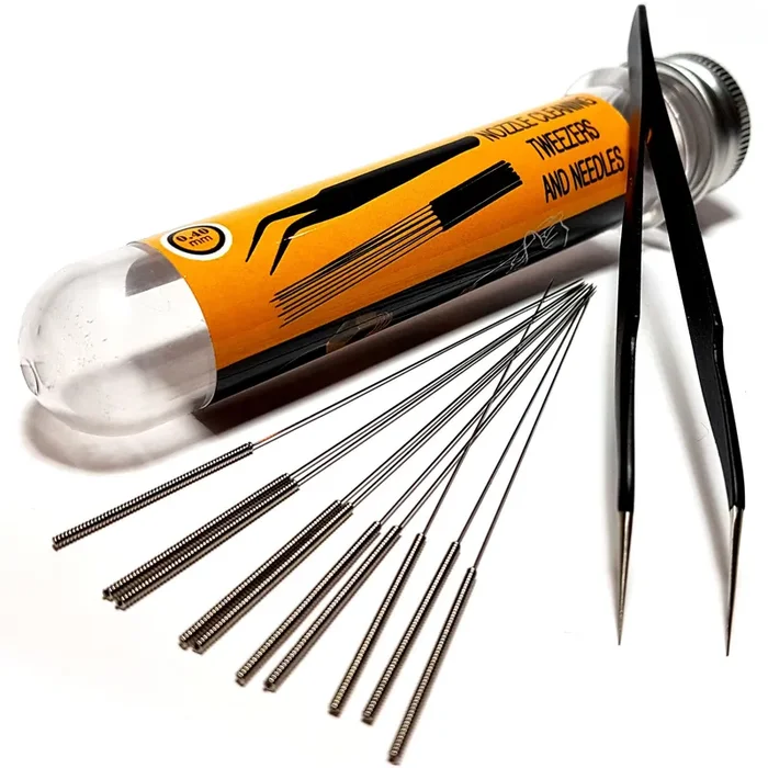 3D Printer Nozzle Cleaning Kit – 0.4mm Needles and Tweezers Toolkit – Stainless Steel Nozzle Cleaning Tool Kit – Alternative for 0.4mm Drill Bits for 3D Printer – Set of 11