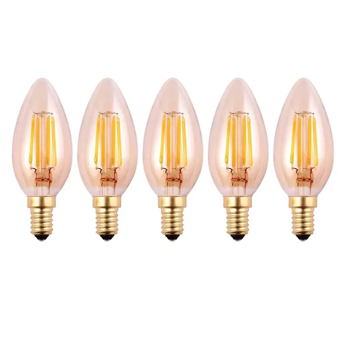 4.5 Watts E14 LED Bulb Amber Candle Warm White Dimmable, Pack of 5