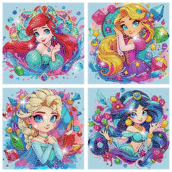 4 Packs DIY Cartoon Diamond Art Kits for Adults, 5D Diamond Painting Kits for Adults, Diamond Art Painting Mosaic Kits for Beginner DIY Round Drill Gem Arts and Crafts for Home Wall Decor 6X6 inch