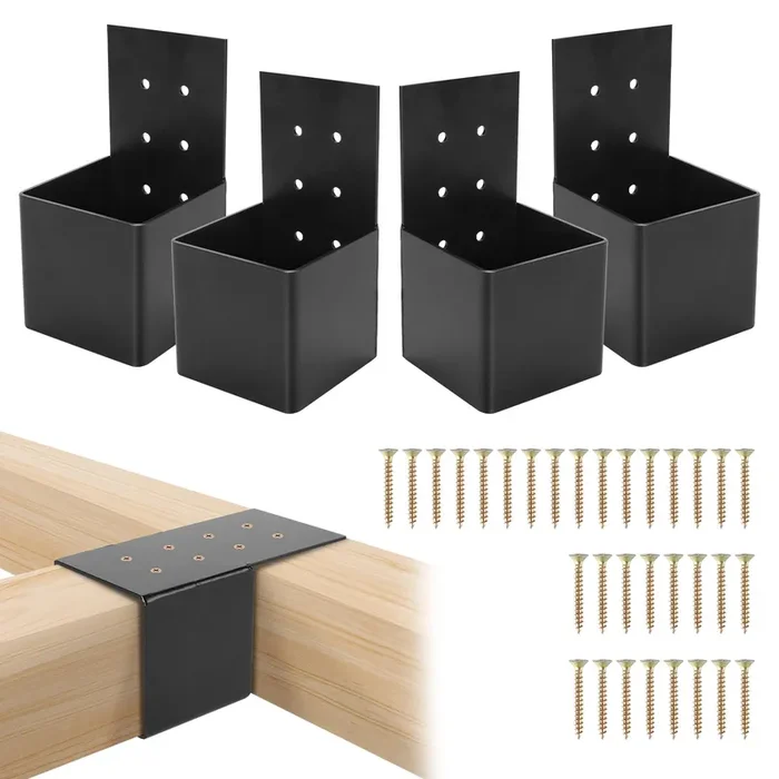 4 PCS Pergola Brackets Kit, Heavy Duty Pergola DIY Brackets Joist Bracket Connector Brace with Screws for 4”x4” Wood Posts, Beam Support Bracket for Patio, Pergola, Log Cabin, Fence