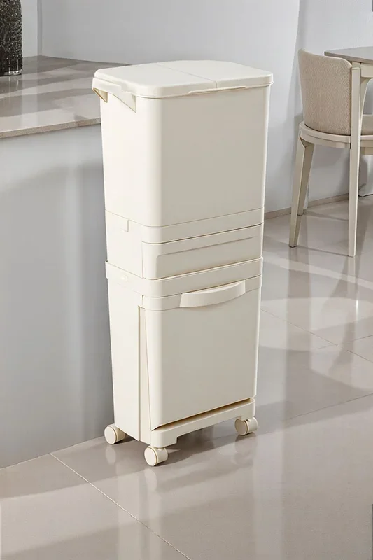 42L Rubbish Dustbin Pedal Recycling Bin 2 Lids with Drawer