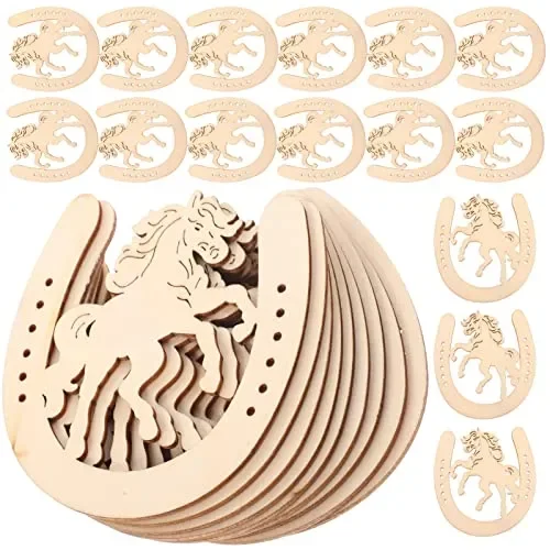 48pcs Wood Discs Slices Horseshoe Shape Unfinished Wooden Cutouts for Christmas Craft DIY Home Decoration