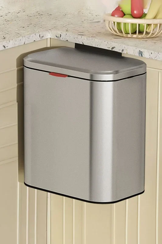 4L Stainless Steel Hanging Trash Bin Dustbin with Lid Kitchen Garbage Can