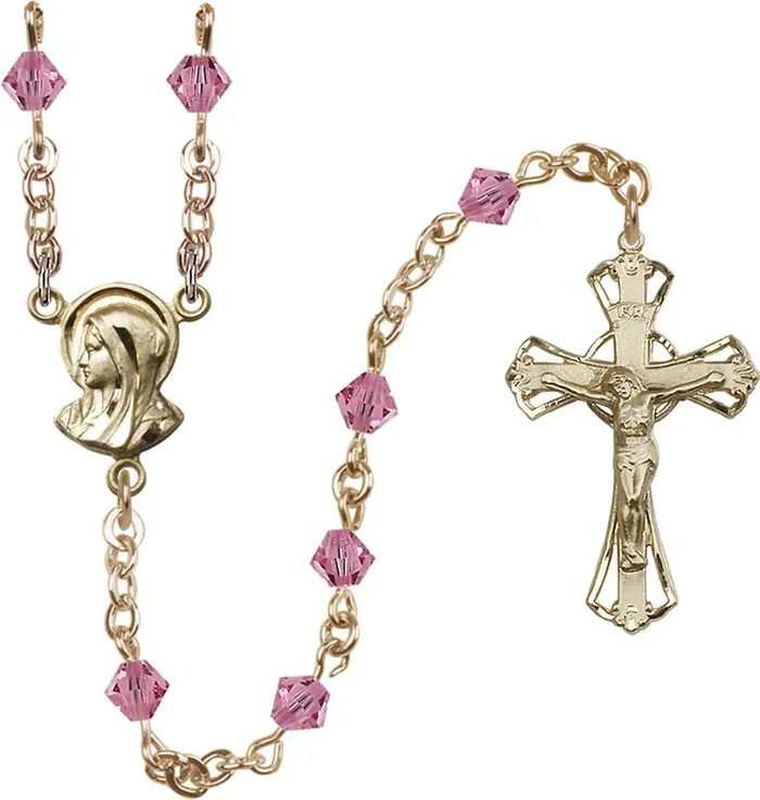 5mm Rose Swarovski Rundell-Shaped Rosary