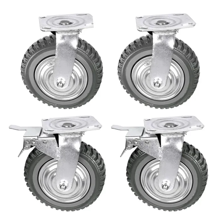 6 Inch Caster Wheels Set of 4 (2 Swivel w Brake,2 Swivel Without Brake) All Grey Metal Swivel Plate Caster Wheels Heavy Duty High-Gauge Steel for Workbench,Cart,Furniture
