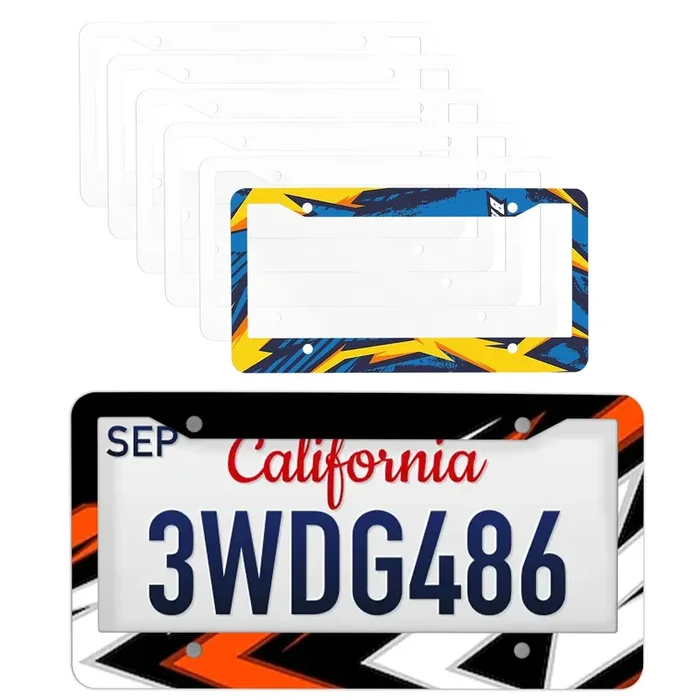 6 Pack Sublimation License Plate Frame Blanks,Metal Aluminum car Tag White,Thermal Transfer DIY Custom Picture Design for Blank License Plates Frame(12.2×6.3×0.04)