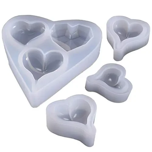 6 Style Deep Heart Shape Epoxy Mold Over 1″ Size Silicone Mold UV Resin Love Heart Shape Beads for DIY Handmade Keychain Pendant -A