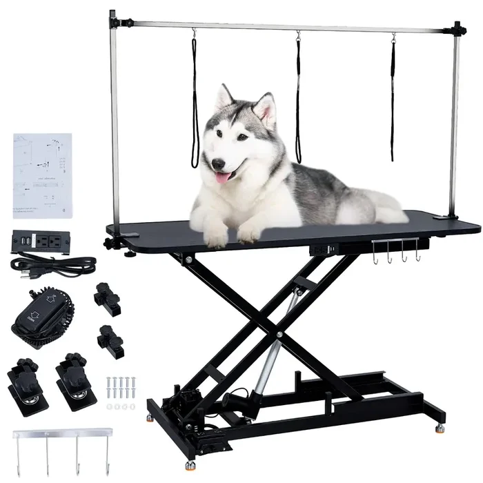 60″ Hydraulic Dog Grooming Table for Pet, Heavy Duty Structural Hydraulic Max Load 350Lbs Professional Pet Grooming Table with Adjustable Overhead Arm & Noose Height Range 9.4”-39.4”