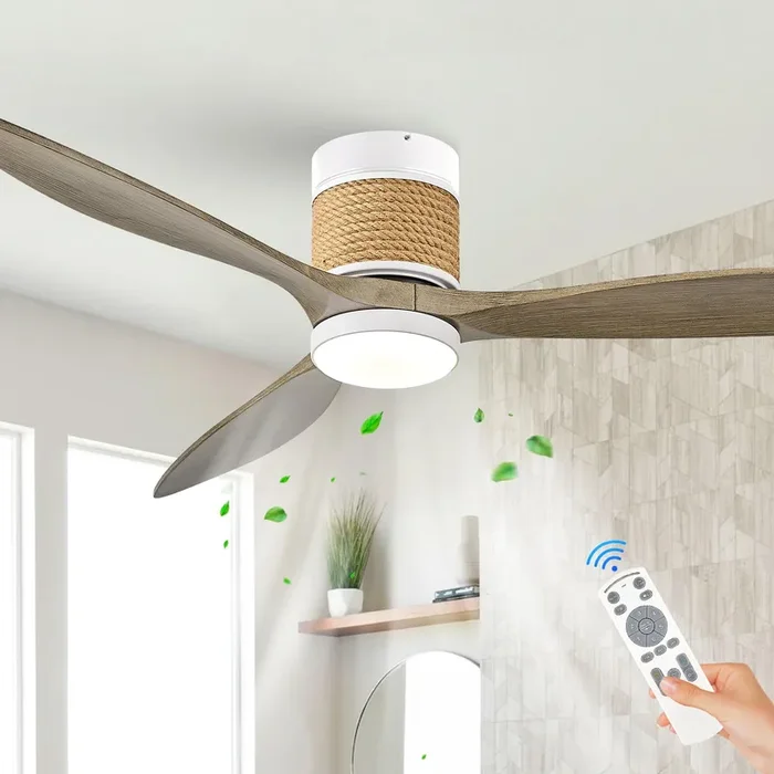 60in Boho White Ceiling Mount Fan Light Dimmable with Remote Control 3 Blade Hemp Rope Ceiling Fan with Light Coastal Weathered Wood Ceiling Fan Outdoor for Balcony Kitchen Bedroom, F22
