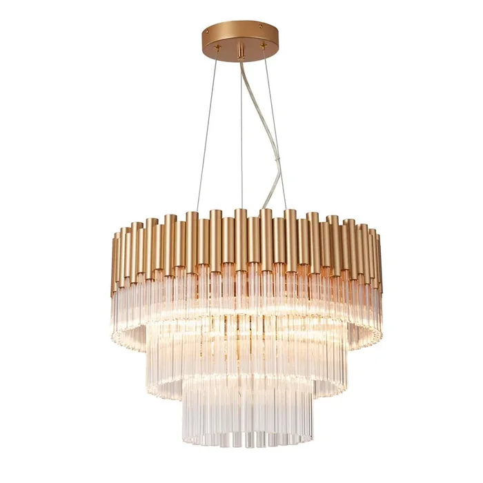 7 Light Gold Pendant Ceiling Light with Decorative Glass Rods