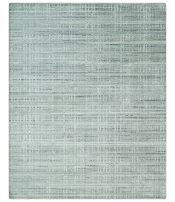 8×10 Hand Made Shaded Scandinavian White, Camel and Gray Blended Wool Flatwoven Area Rug | KE25