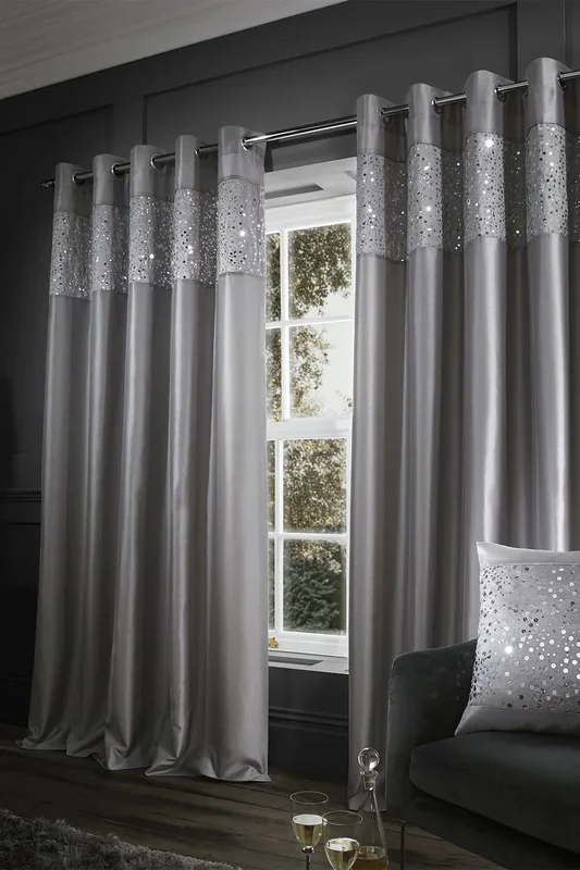 ‘Glitzy’ Lined Eyelet Curtains Two Panels