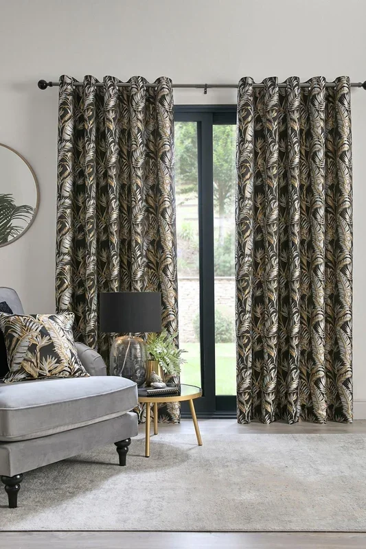 ‘Paradise Palm’ Jacquard Palm Leaf Pair of Eyelet Curtains