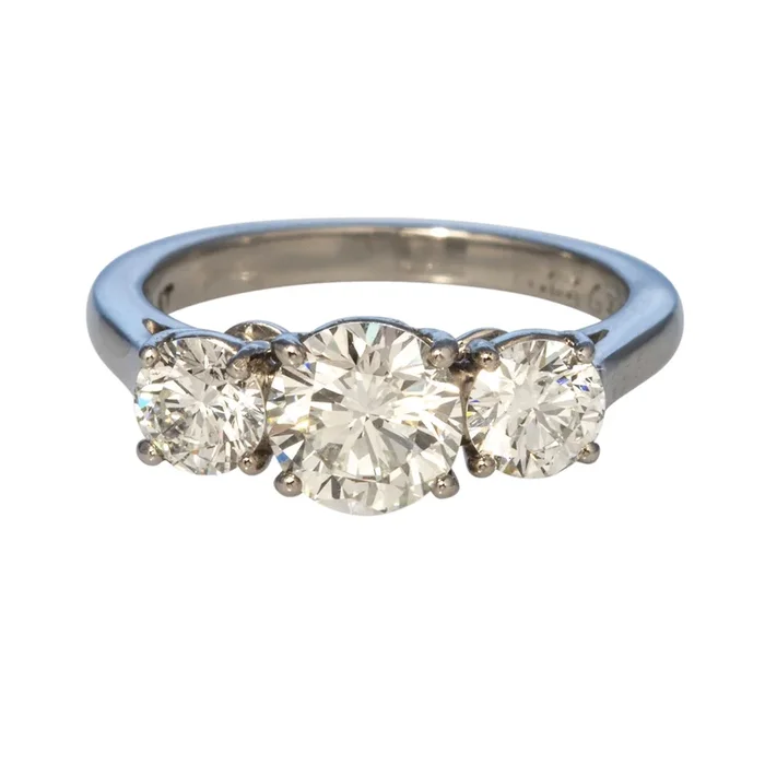 .93ct Center & .72ctw Side Round Brilliant Diamond Three-Stone Platinum Ring