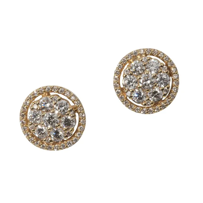 .95ctw Diamond Cluster Halo 14K Gold Stud Earrings