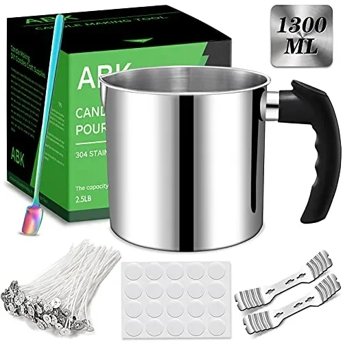 ABK Candle Making Pouring Pot, Candle Making Kit Including 2.5LB Candle Making Pitcher, Candle Wick Holders, Spoon, Wicks, Candle Wick Stickers,