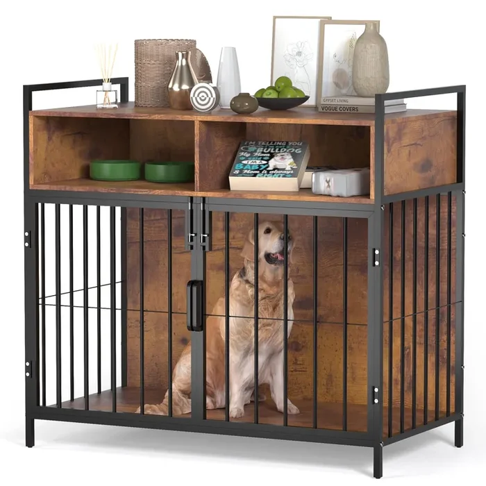 aboxoo Large Dogs Crate 40/32 Inches Furniture-Style Cages,Large Medium Dog Kennels Indoor,Wood Dog Crate Table with Drawers Storage,Heavy Duty Dog Crate(Rustic Brown)