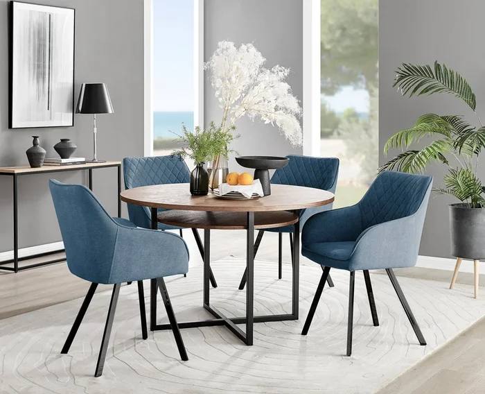 Adley Brown Wood Storage Dining Table & 4 Falun Black Leg Chairs