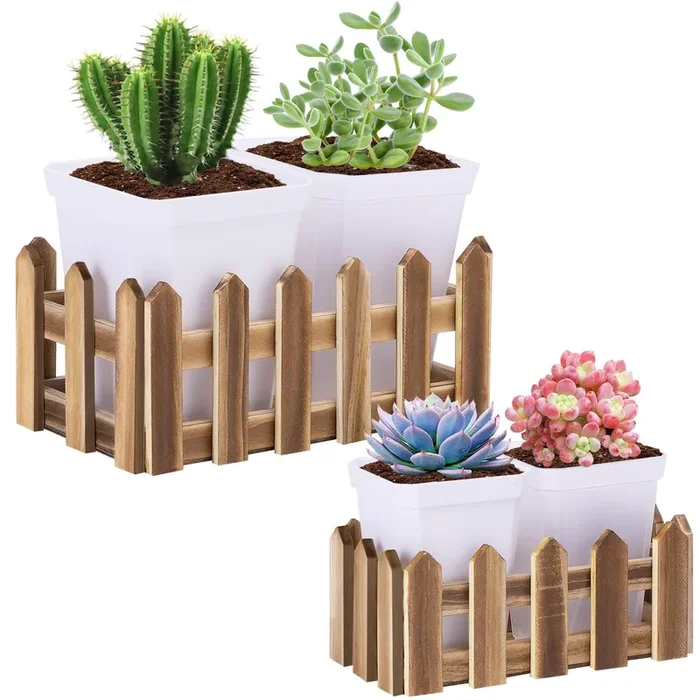 Adnee 2 Pcs Wood Slat Planter Box-Rustic Wood Nesting Crates-Rectangular Wooden Flower Box for Indoor Window Decor Outdoor Patio Lawn Garden Backyard Planter