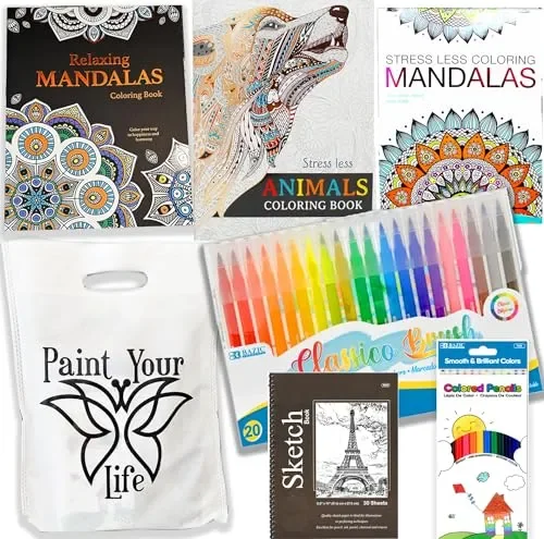 Adult Coloring Book Set | Art kit activities Mandalas, Pencils & Markers care package | Gift basket Get well soon gift, for women, men, after surgery