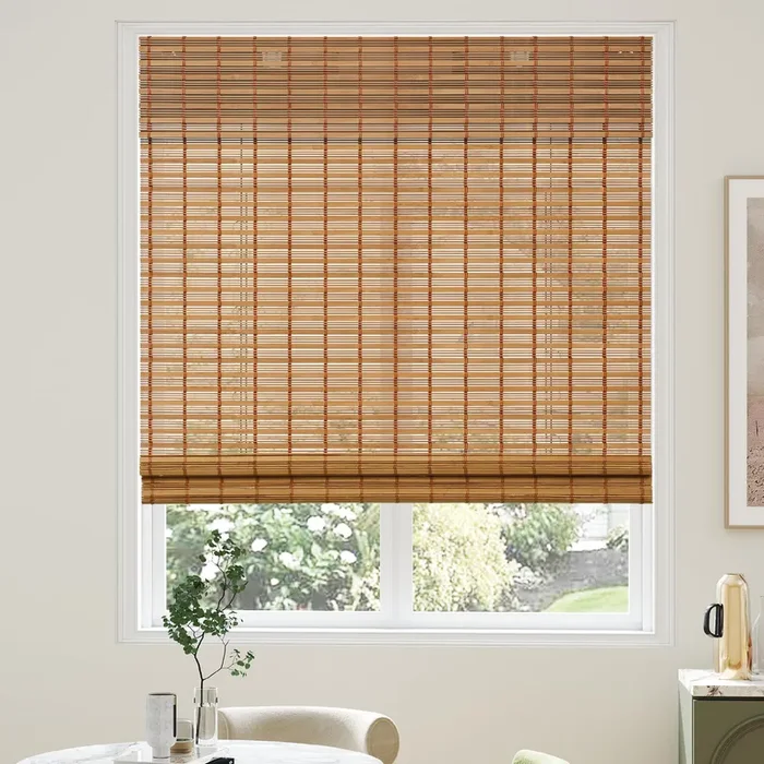 AGESISI Bamboo Roman Shades with Valance Cover, Cordless Bamboo Blinds for Indoor Windows, Light Filtering Bamboo Woven Shades for Home & Patio, Privacy Protection, 34″ W x 64″ H, Carbonized