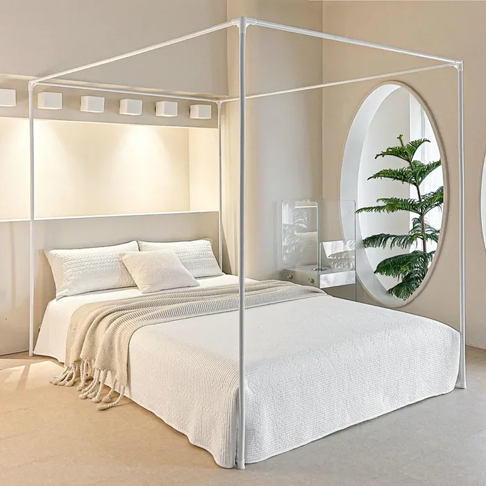 AIKASY Premium Canopy Bed Frame Posts for Queen Size Beds – Sturdy Metal Poles, Four Corner Bed Brackets – Perfect Addition to Metal and Wood Bed Frames for Bedroom Decor Upgrade (White)