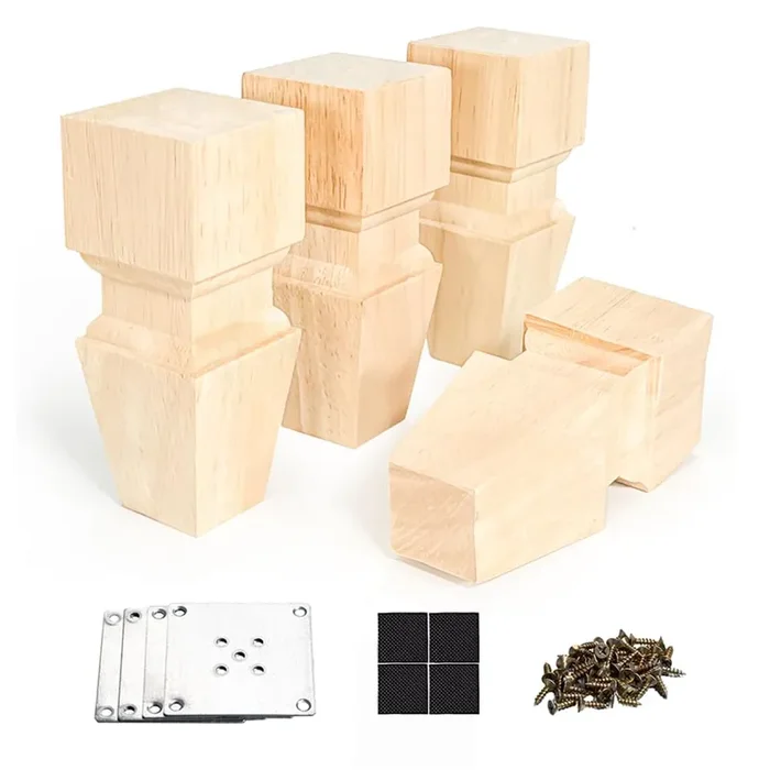 Aiminjey Wooden Furniture Legs, 6 Inch Solid Wood Unfinished Replacement Bun Feet Sofa Couch Chair Ottoman Loveseat Cabinet Legs Set of 4 (6inch-