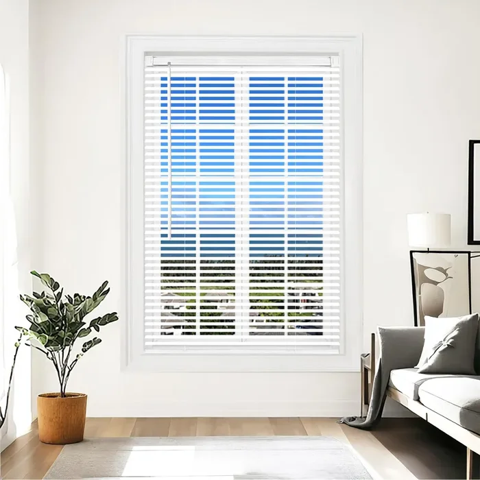 AIRLAJYID Cordless Vinyl Mini L Blinds 26″ W x 48″ H, 1″ Slat White Horizontal Windows L Blind for Door, Shades, Camper, Light Filtering, Interiors, Arrive 1/2 Inch Narrower Indoor