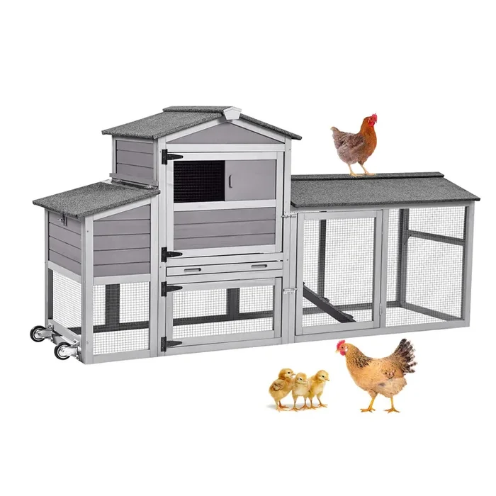 Aivituvin 80in Chicken Coop Mobile Hen House Outdoor Wooden Poultry Cage with Wheels Nesting Box Run