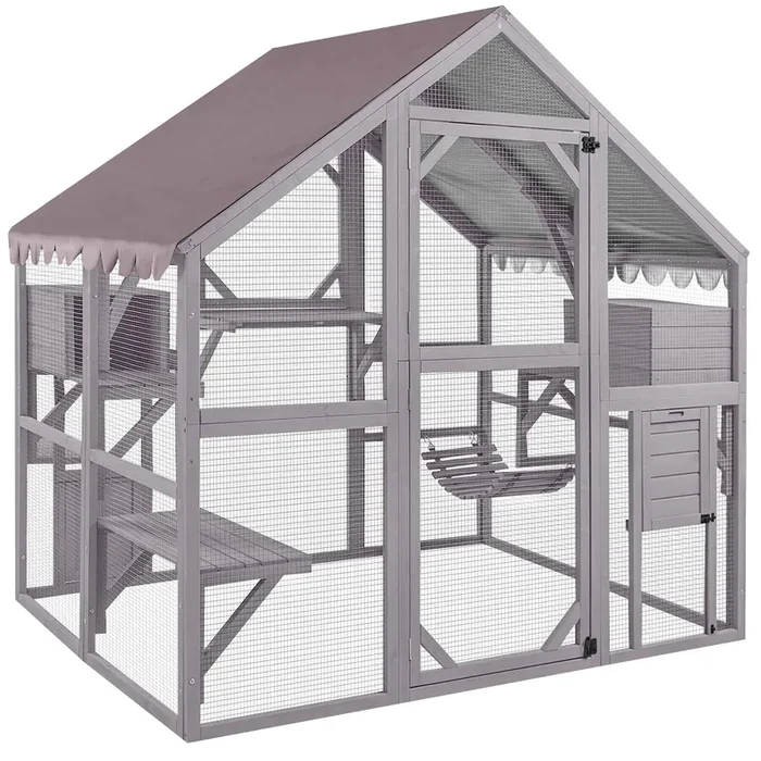Aivituvin Catio Cat Enclosure Outdoor Cat Catio Large Cat Run with Bridges, Walks, Small Houses, Roof Cover 28.27ft