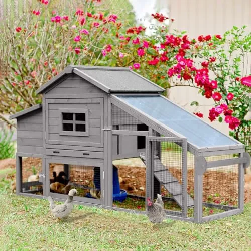 Aivituvin Wooden Chicken Coop Hen House, Outdoor Large Rabbit/Bunny Hutch, Small Animal Cage (Grey)