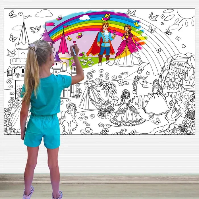 ALEX Art Jumbo Coloring Poster Princess with Markers – Giant Coloring Pages for Kids – Wall Coloring Posters for Kids – Large Coloring Sheets – Super Huge Coloring Poster – Big Coloring XL Floor Size