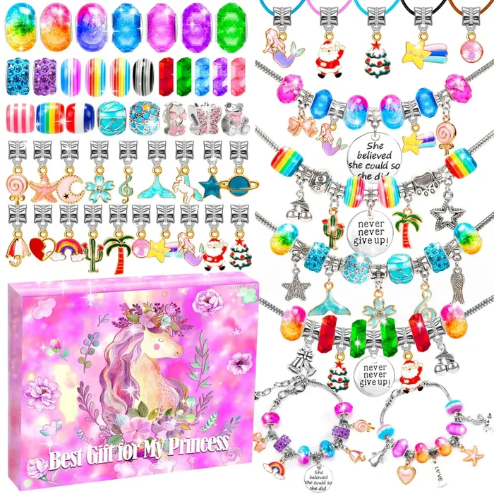 AMAZING TIME 130 Pcs Charm Bracelet Making Kit, Jewelry Toy for Girl Age 8-12 Beads Craft Set for 5 6 7 8 9 10 11 12 Year Old Teenage Birthday Gift