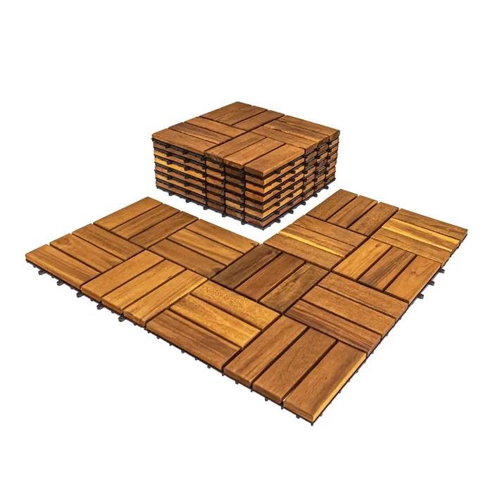 AN68 Pack of 10 Deck Tiles – 12″x12″ Interlocking Natural Solid Acacia Wood for Outdoor & Indoor, Patio Garden, Balcony, Poolside – Golden Teak Color